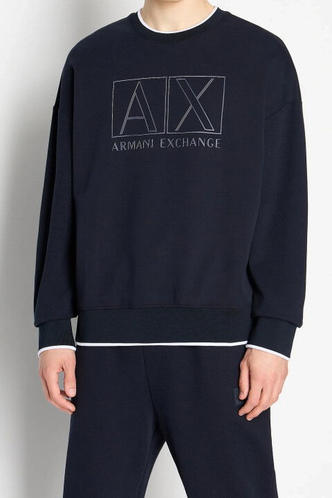 Erkek Bisiklet Yaka Sweatshirt-Lacivert - ARMANI EXCHANGE