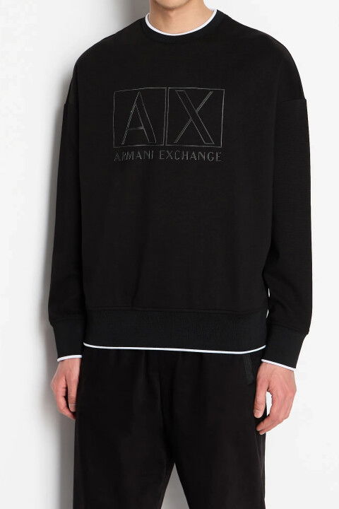 Erkek Bisiklet Yaka Sweatshirt-Siyah - ARMANI EXCHANGE