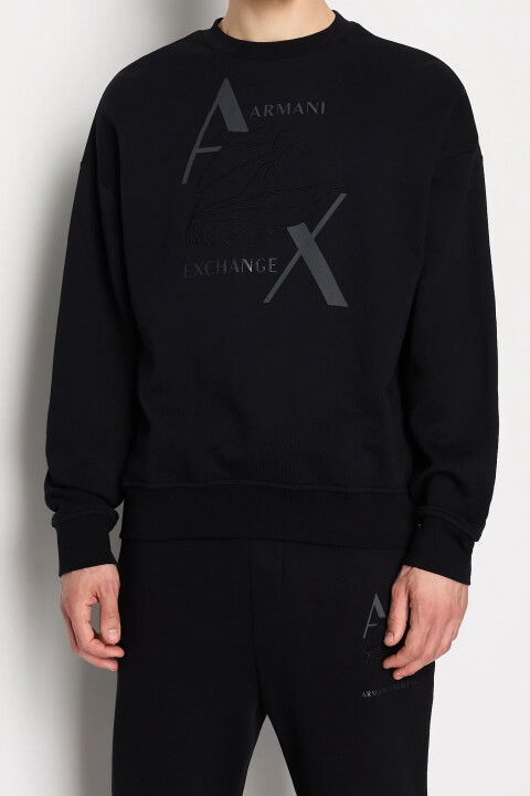 Erkek Bisiklet Yaka Sweatshirt-Siyah - ARMANI EXCHANGE