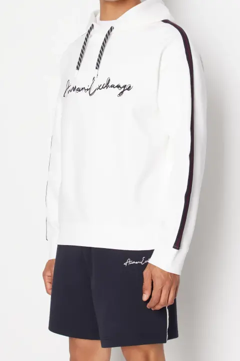 Erkek Kapüşonlu Sweatshirt-Beyaz - 1