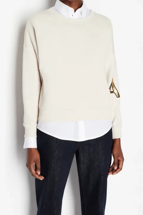 Kadın Bisiklet Yaka Sweatshirt-Krem - 1