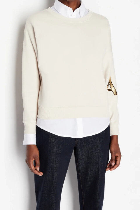 Kadın Bisiklet Yaka Sweatshirt-Krem - ARMANI EXCHANGE