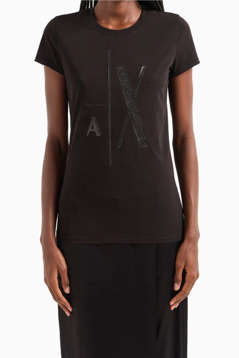 Kadın Bisiklet Yaka T-Shirt - Siyah - ARMANI EXCHANGE