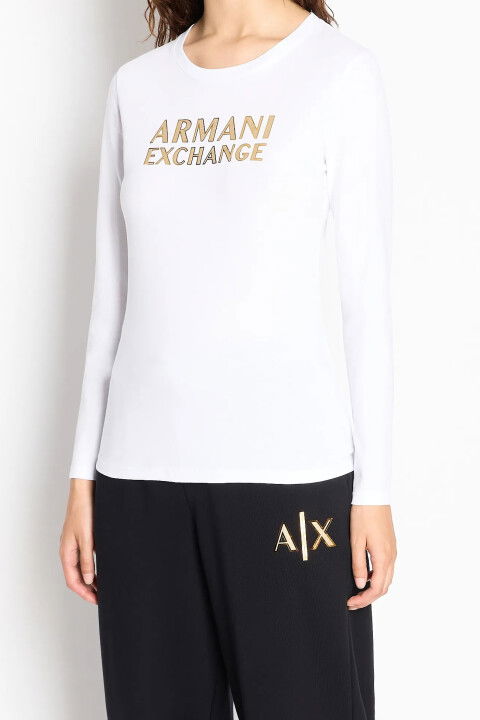 Kadın Bisiklet Yaka Uzun Kollu T-Shirt-Beyaz - ARMANI EXCHANGE