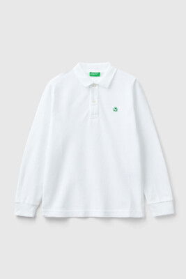 Erkek Çocuk Polo Yaka Uzun Kol Tişört - Beyaz - BENETTON