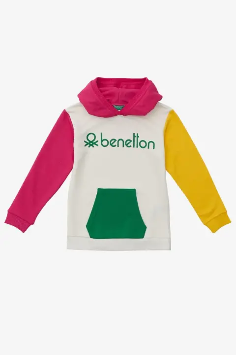 Kız Çocuk Kapüşonlu Sweatshirt - Beyaz - 1