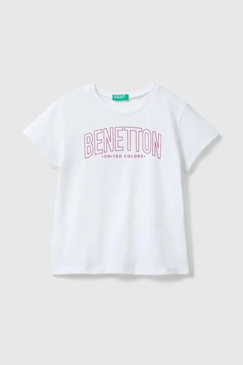 Kız Çocuk Su Baskılı Logolu T-shirt - Beyaz - BENETTON