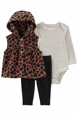 Kız Bebek 3'Lü Yelek Set-Kahverengi - CARTERS