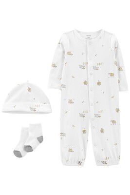 Layette Bebek 3'lü Tulum Set-Beyaz - CARTERS