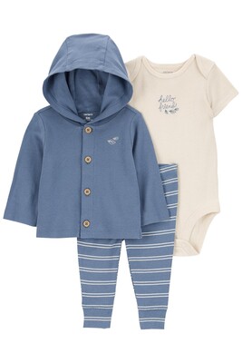 Layette Erkek Bebek 3'lü Hırkalı Set-Mavi - CARTERS