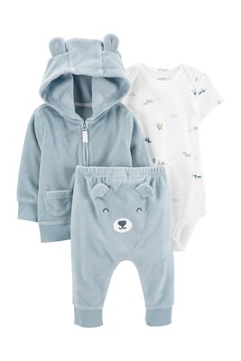 Layette Erkek Bebek 3'lü Hırkalı Set-Mavi - CARTERS