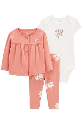 Layette Kız Bebek 3'lü Hırkalı Set-Pembe - CARTERS