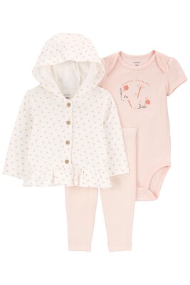 Layette Kız Bebek 3'lü Hırkalı Set-Pembe - CARTERS