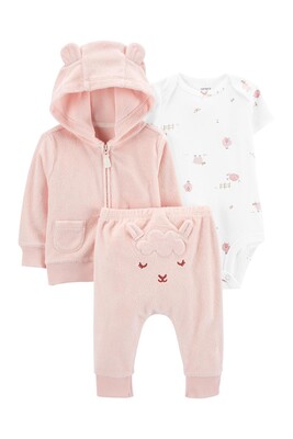 Layette Kız Bebek 3'lü Hırkalı Set-Pembe - CARTERS