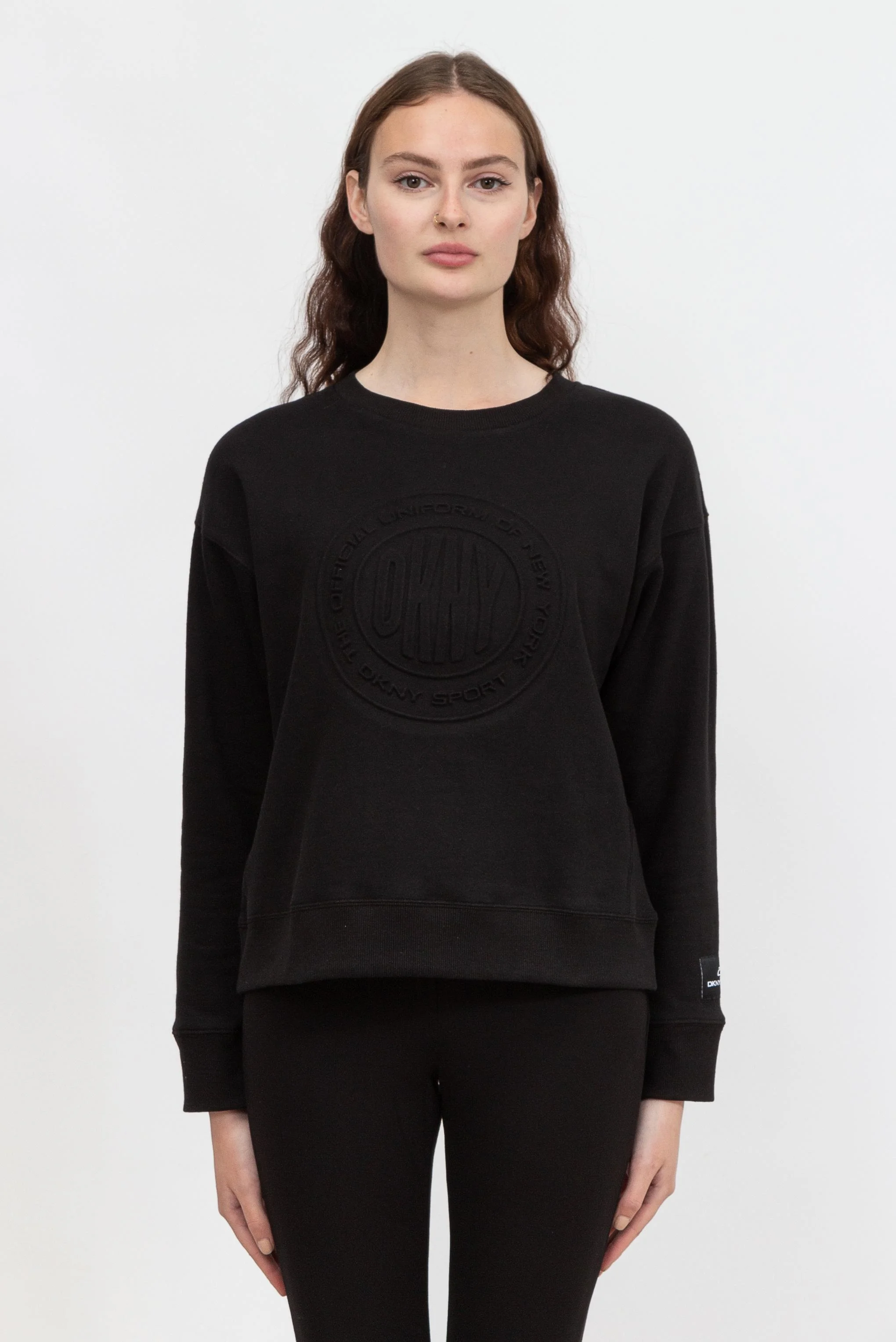 Embossed Medallion C Kadın Bisiklet Yaka Sweatshirt-Siyah - 1