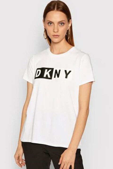 Kadın Two Tone Bisiklet Yaka T-Shirt-Beyaz - DKNY