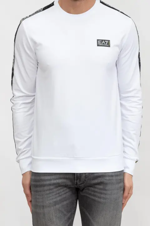 Bisiklet Yaka Erkek Sweatshirt-Beyaz - 1