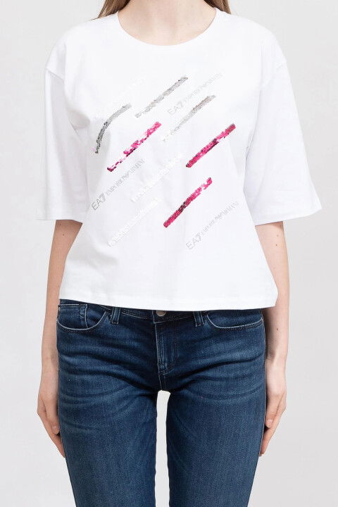 Bisiklet Yaka Kadın T-Shirt-Beyaz - EA7
