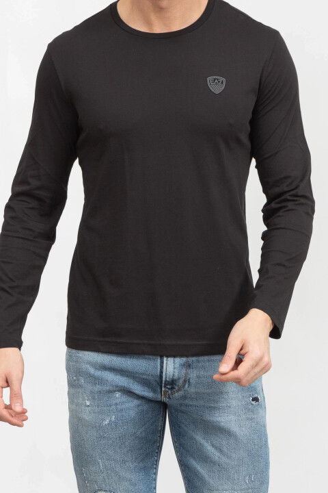 Bisiklet Yaka Uzun Kollu Erkek T-Shirt-Siyah - EA7