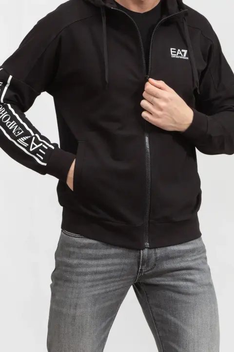 Fermuarlı Erkek Sweatshirt-Siyah - 1