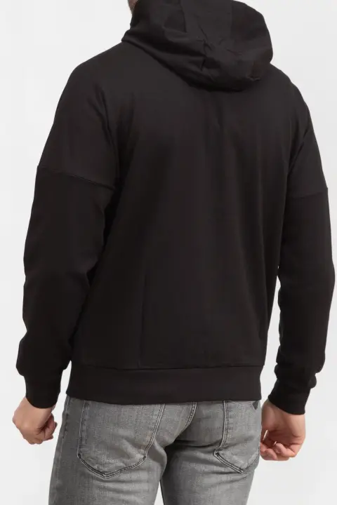 Fermuarlı Erkek Sweatshirt-Siyah - 4