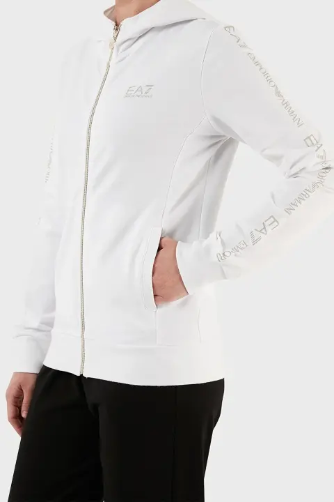 Kadın Fermuarlı Sweatshirt-Beyaz - 3