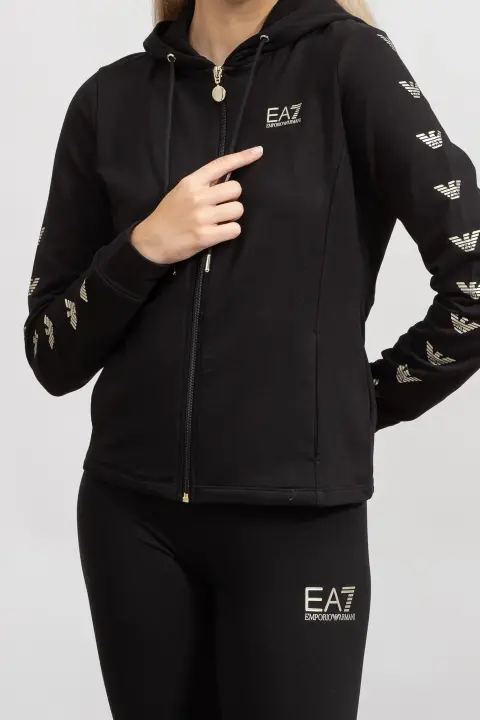 Kadın Fermuarlı Sweatshirt-Siyah - 2