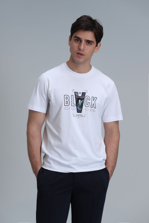 Erkek Adrıan Modern Grafik T- Shirt - Beyaz - Lufian