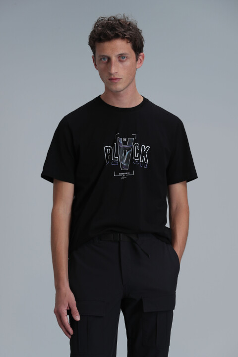 Erkek Adrıan Modern Grafik T- Shirt - Siyah - Lufian