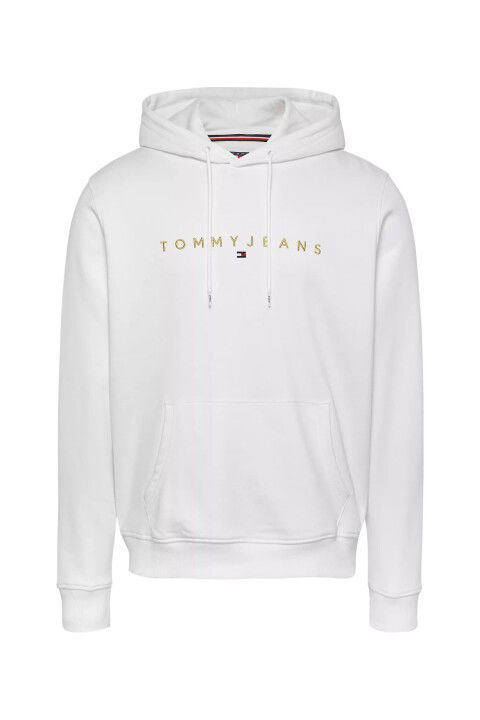 Erkek Altın Yazı Kapüşonlu Sweatshirt - Beyaz - Tommy Hilfiger