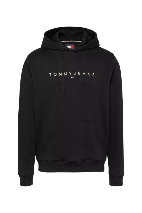 Erkek Altın Yazı Kapüşonlu Sweatshirt - Siyah - Tommy Hilfiger