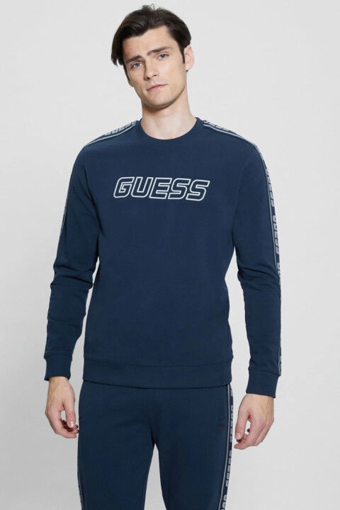 Erkek Arlo Cn Kolları Şeritli Önde Logo Sweatshirt - Lacivert - GUESS