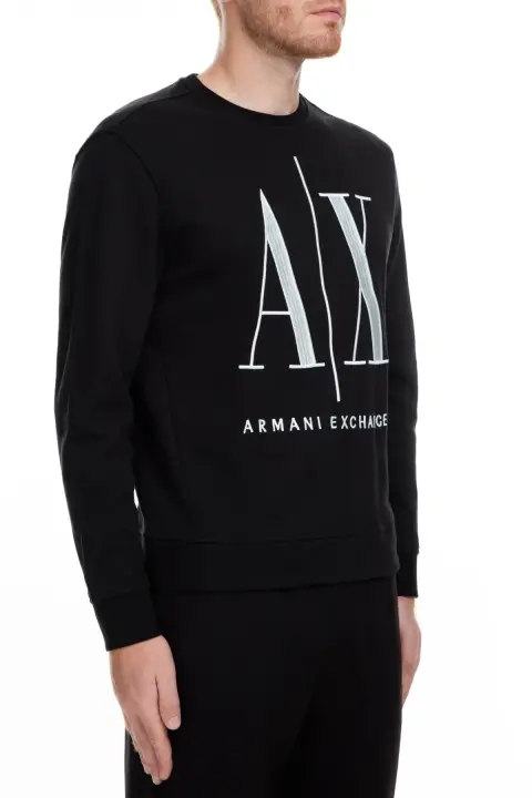 ERKEK AX Logolu Bisiklet Yaka Sweatshirt - Siyah - 4