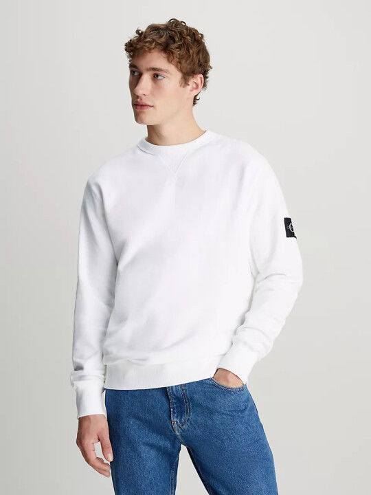 Erkek Badge Bisiklet Yaka Sweatshirt - Beyaz - CALVIN KLEIN