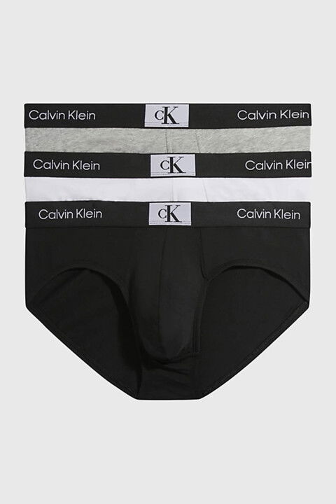 Erkek Basic 3'lü CK İmzalı Bel Bantlı Boxer - Siyah Beyaz Gri - CALVIN KLEIN