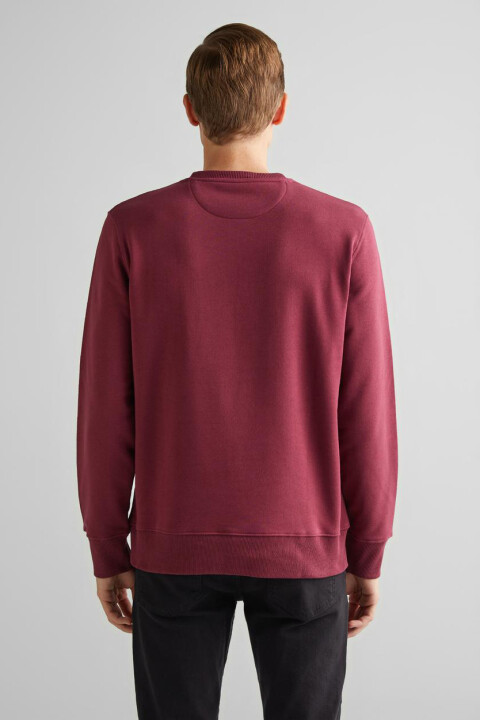 Erkek Bisiklet Yaka Logolu Sweatshirt - Bordo - 2