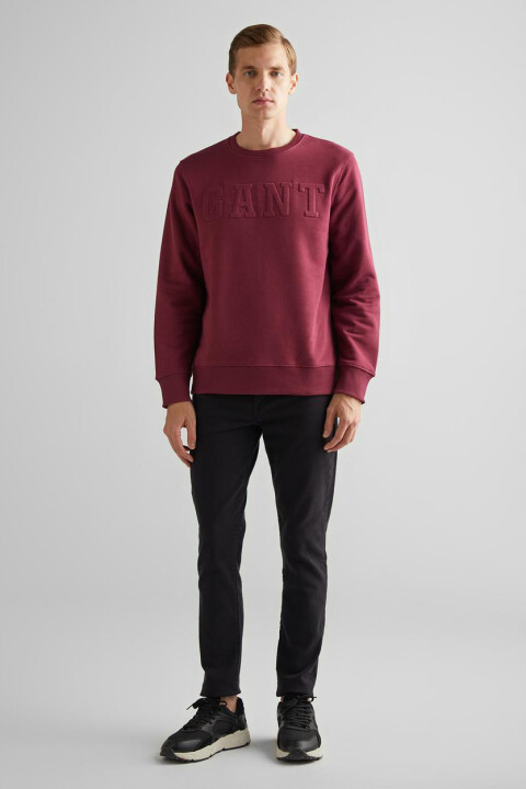 Erkek Bisiklet Yaka Logolu Sweatshirt - Bordo - 3