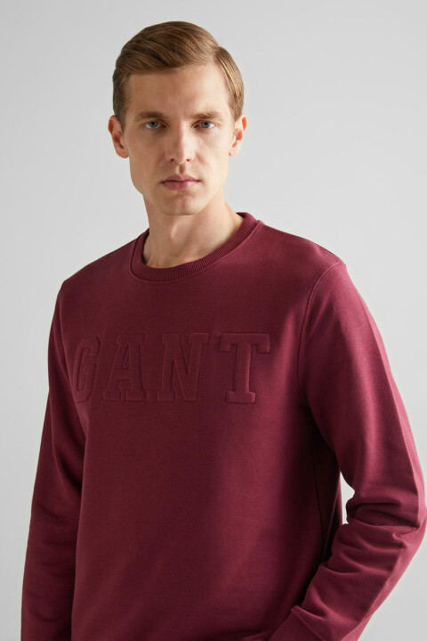 Erkek Bisiklet Yaka Logolu Sweatshirt - Bordo - 4