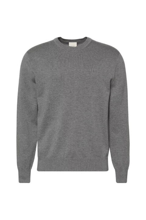 Erkek Bisiklet Yaka Supima Pamuklu Triko Kazak - Gri - Calvin Klein