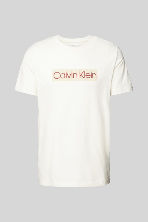 Erkek Calvin Klein Label T-Shirt - Krem - Calvin Klein