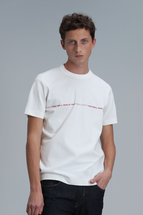 Erkek Carlos Modern Grafik T- Shirt - Kırık Beyaz - Lufian