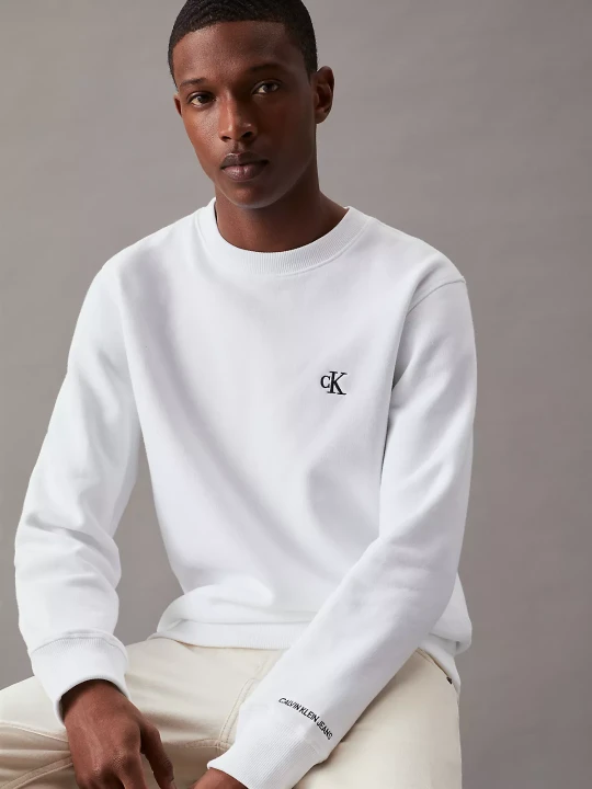 Erkek CK ESSENTIAL REG CN Sweatshirt-Beyaz - 1