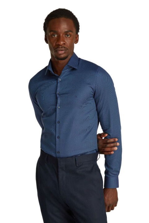Erkek Ck Non Iron Structure Slim Gömlek - Lacivert - Calvin Klein