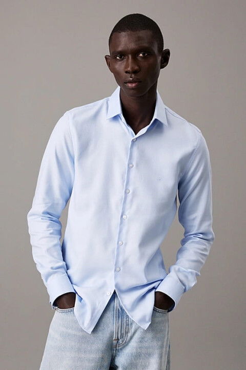 Erkek Ck Non Iron Structure Slim Gömlek - Mavi - Calvin Klein
