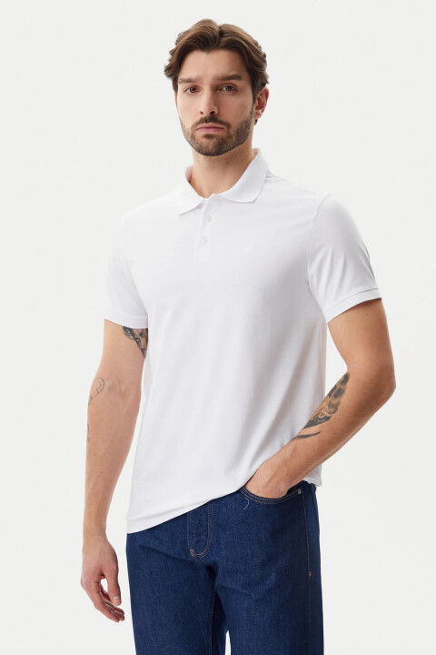 Erkek Ck Pamuklu Polo T-Shirt - Beyaz - Calvin Klein