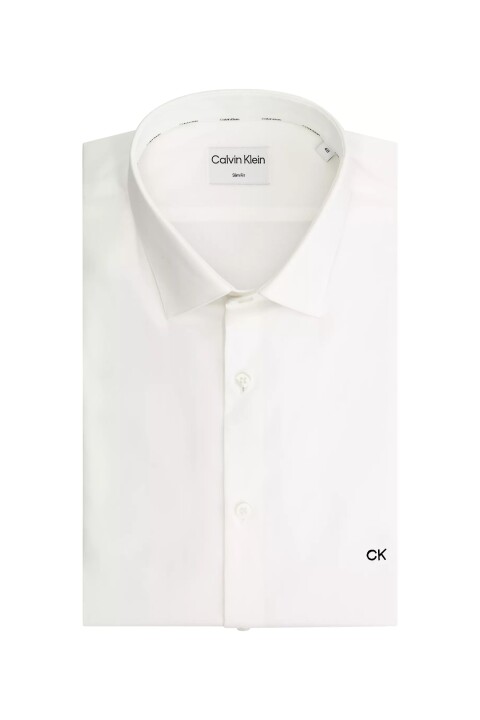 Erkek Ck Poplin Stretch Slim Gömlek - Beyaz - Calvin Klein