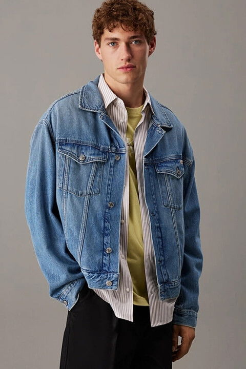 Erkek Ck Relaxed Denim Ceket - Mavi - Calvin Klein