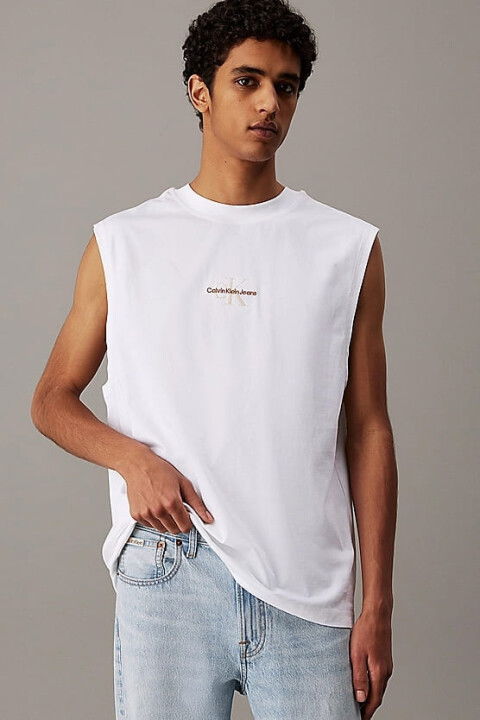 Erkek Ck Sleeveless Kolsuz T-Shirt - Beyaz - Calvin Klein