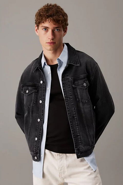 Erkek Ck Slim Denim Ceket - Siyah - Calvin Klein