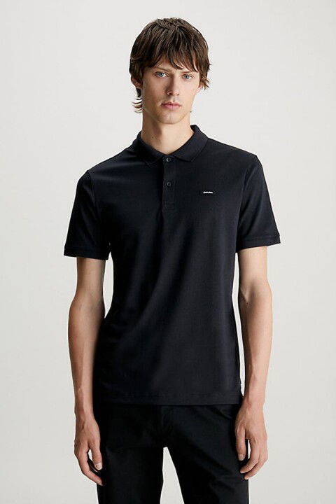 Erkek Ck Smooth Pamuk Polo T-Shirt - Siyah - Calvin Klein